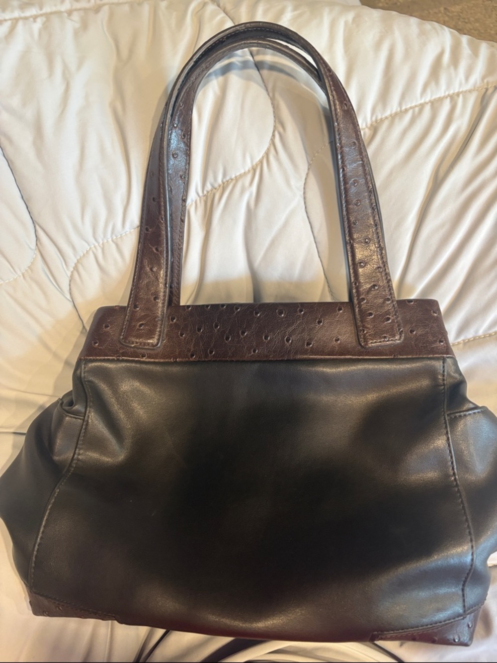 Two-Tone Brown and Black Leather Shoulder Bag